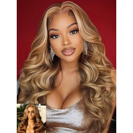 Nadula Honey Blonde Bye Bye Knots Glueless Drawstring Wig Human Hair, 7x5 HD Pre Cut Body Wave Lace Front Wig Pre Plucked Bleached Knots, Pre Everything Glueless Ready to Wear Highlight Wig 18inch
