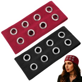 2 Pack Women Hair Accessories, Classic Punk Rivet Headbands, Metal Hollow Elastic Athletic Hairband, Essential Accessories for Punk, Goth and Fashion Enthusiasts