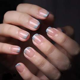 SINLOV 24pcs Glossy Coffin Fake Nails Short Gradient French Press on Nails Ballerina Artificial False Nails Full Cover False Nails for Women and Girls