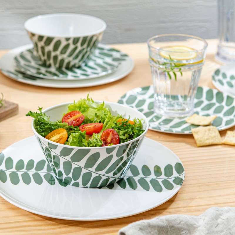 Bzyoo 12-Piece Melamine Dinnerware Set - Leaf | Lightweight, Durable,