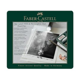 Faber-Castell Set Pitt Graphite Matt & Castell 9000, Estuche de metal con 20 artículos, 8 Castell 9000 y 8 Pitt Graphite Matt, cuenta con sacapuntas d