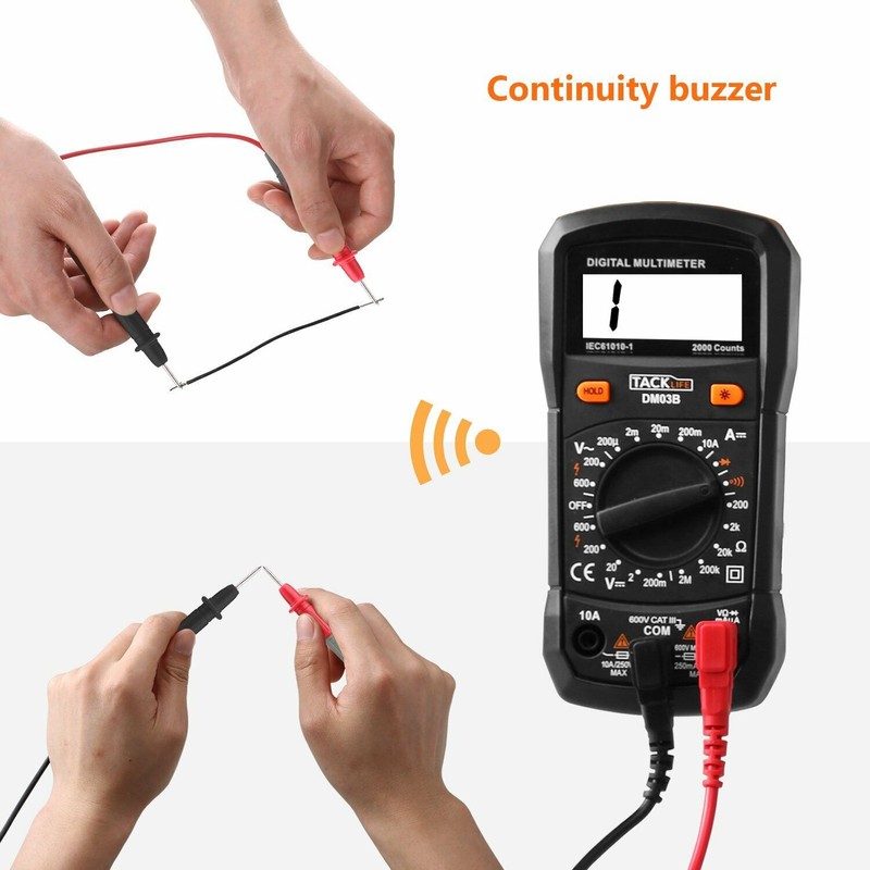 TACKLIFE Multimeter, DM03B Electrical Tester 2000 Counts Manual-Ranging Amp Volt