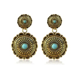 Turquoise Earrings Dangle Statement Jewelry for Women Western Vintage Boho Accessories Country Concert Outfits Fashion Drop Adornments Earthy Natural Stone