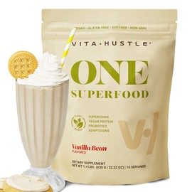 VitaHustle ONE Superfood Plant Protein Powder Vanilla, 20G Vegan Protein, Meal Replacement, 86 Superfoods, Probiotics, Dairy Free, No Added Sugar (Vanilla Bean) 15 Servings, 22.22 oz