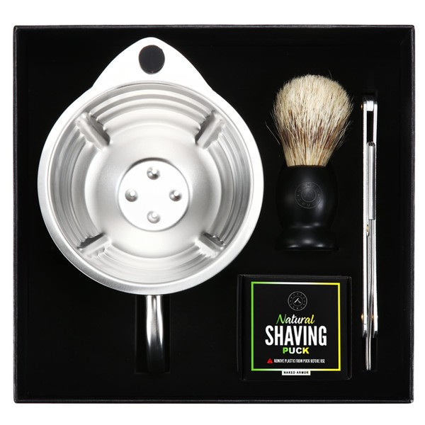 Silver Fox Shaving Scuttle Mug Kit - Shaving Bowl With Shavette, Shave Soap, Shave Brush, Stainless Steel Scuttle Shaving Mug, Keeps Your Lather Hot, Creamy Lather, Hot Shave At Home Daily, Great Gift