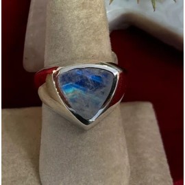 Natural Creations Men’s Sterling Silver Ring Size 9 Rainbow Moonstone