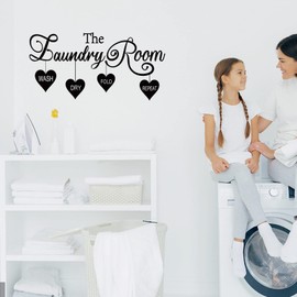 SUPERDANT The Laundry Room Wall Sticker Wash Dry Fold Repeat Words Vinyl Wall Art Decal for Home Washing Machine Dryer Laundry Room Wall Decor Black 59x28.5cm