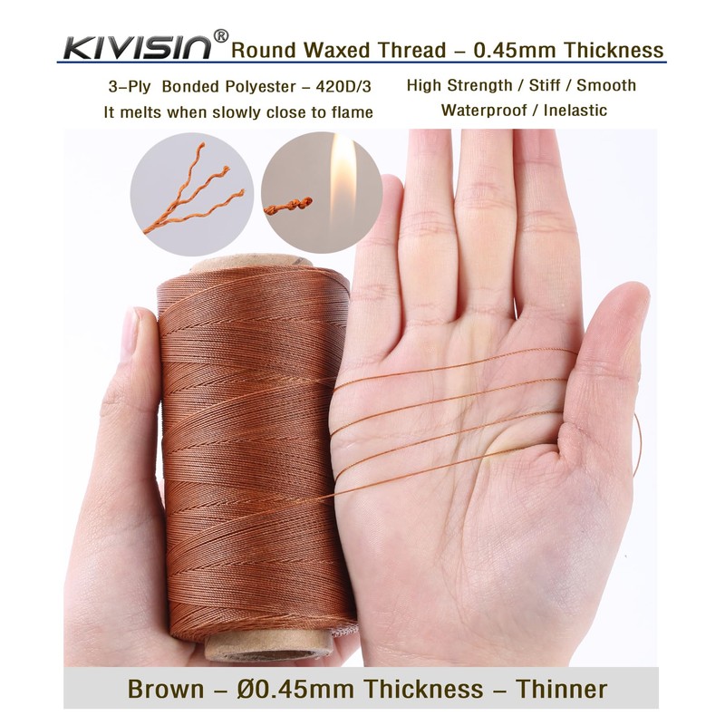 Thin Wax Polyester Thread, 0.45mm, 547 Yards, 3 Ply Round