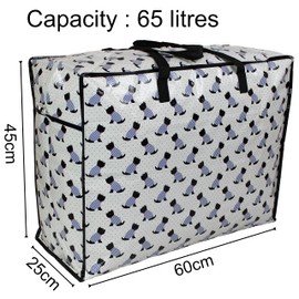 Storage Bags Water & Dust Resistant. Double zipped storage bags for toys, laundry, bedding. Underbed Wardrobe Space Saver Scotty Scottie dogs print (65 ltr 3x Pack)