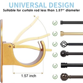 No Drill Self Adhesive Curtain Rod Hook - Upgrade Large Plastic Curtain Rod Brackets Renter Friendly Hanger (4PCS Gold)