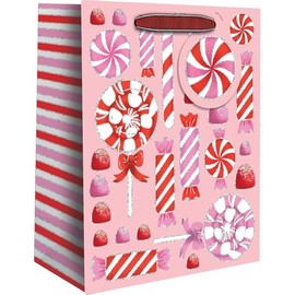 Jillson Roberts Small Gift Bags with Holographic Accents & Spot Gloss, Candy Christmas (12 Count)