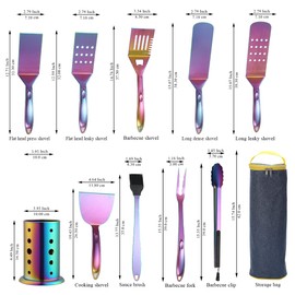 Berglander Rainbow Grill Accessories Kit 10 Pieces with a Utensils Holder, Stainless Steel Handle Assemble with Baklite Make It No Melting No Coming Off and Heat Resistant
