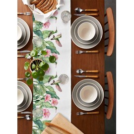 Summer Tropical Table Runner, Watercolor Style Plants Hummingbird Table Runners 72 Inches Long Washable Kitchen Dining Table Decoration for Wedding Banquet Party Farmhouse (13" x 72" )