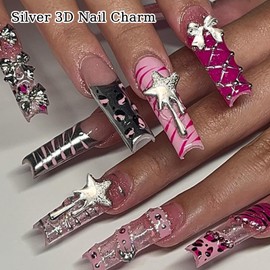 ZMUILLMN 20Pcs 3D Silver Nail Charms Random Butterfly Crown Cherry Mix Nail Art and Gems for Nail Alloy Nail Charm Nail Gems Cute Charms for Nails Design（Silver）