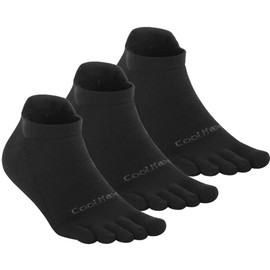 TikMox - Calcetines deportivos para correr, sensación fresca y tela de secado rápido, soporte de arco, diseño de cinco dedos para entusiastas del deporte, negro(Black / 3 Pairs), M