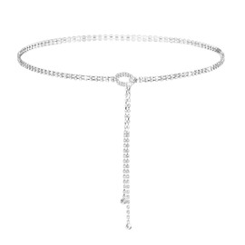 Bewudy Rhinestone Belts For Women, Silver Rhinestone Dress Belts Sparkly Crystal Chain Belt for Women, Wedding Party