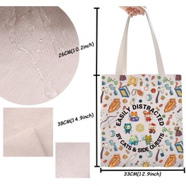 TSOTMO DD Game Merch DD Cat Tote Bag for Game Lovers DM Masters Gift Cat Dice D20 (SIDE QUESTS)