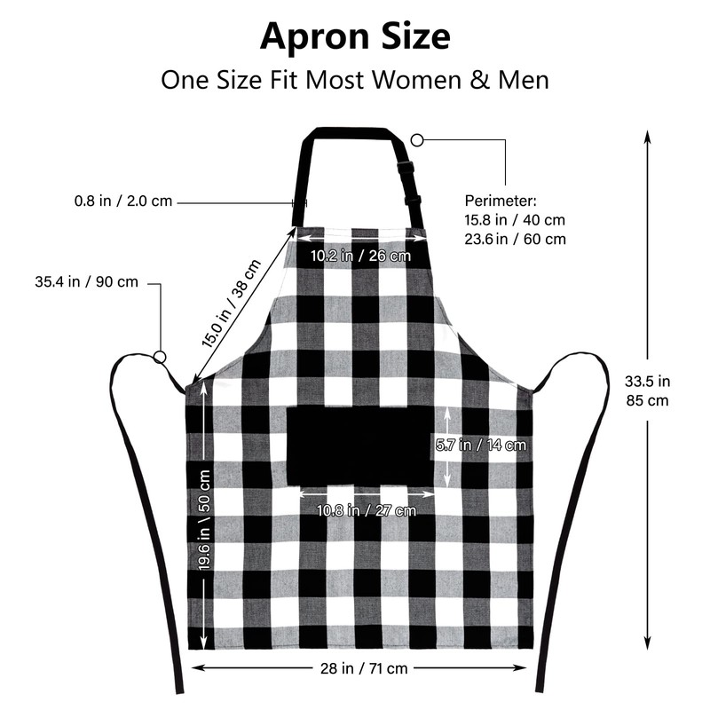 Jubatus 1 Pack Buffalo Check Apron with 2 Pockets Adjustable