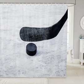 Feelyou Puck Hockey Bathroom Shower Curtain Set Ice Hockey Sports Games Shower Curtain for Puck Hockey Player Winter Sports White Bath Curtain 72"x78" Kids Bathroom Accessories