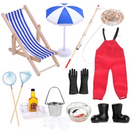 Pack of 16 Beach Fishing Dollhouse Accessories Gnome Accessories Miniature Decorative Mini Deck Chair Decoration Small Miniature Accessories Miniature Garden Beach Chair Decoration Miniature Furniture