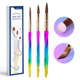 AIRSEE 3PCS Acrylic Nail Brush Set: 3PCS Professional Acrylic Nail Brushes for Acrylic Application Acrylic Powder Nail Art Extension 3D Nail Carving Manicure Tool Salon Home DIY Size 8/10/14