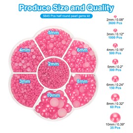 PATIKIL 5645Pcs Flatback Pearls Beads for Crafting, 7 Sizes Half Round Resin Beads Flatback Pearl Charms for DIY Nail Art Phone Decoration Socks Charms, Rose Red
