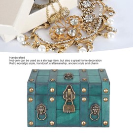 Treasure Chest Storage Box, Vintage Style Decorative Storage Box with Combination Lock, Wooden Treasure Chest Boxes for Crafts Keepsakes Pirate, Themed Home Party Decorations (Green)