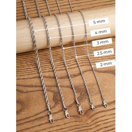 HAQUIL Stainless Steel Rope Chain Twist Chain Necklace, Jewelry Gift for Men and Women 16/18/20/22/24/26/28/30" 2/2,5/3/4/5mm, 30inch, Stainless Steel, No Gemstone