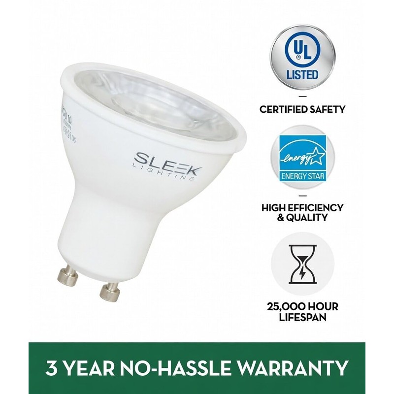 SLEEKLIGHTING GU10 LED, 6.5 Watt, Dimmable,500 lm, Light Bulb Spotlight,
