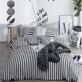 CLOTHKNOW Striped Pillowcases Cotton Standard Black and White Pillow Cases Ticking Set of 2 Bed Pillow Cases Envelope Closure Black Pillow Shams for Boys Girls