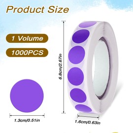 1000 Pcs 0.5'' Purple Round Stickers Waterproof Circle Stickers Color Coding Label Circle Dot Stickers for Office Shop Home Classroom Marking