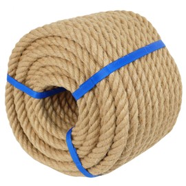 3/4 Inch Natural Jute Rope, 100 Feet Thick Hemp Rope, 4 Strands Twisted for Crafts, Railings, Hammock, Nautical, Home Decorating, Indoor/Outdoor Use