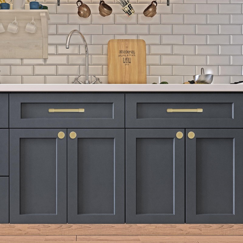 BUKOBYHE 10 Pack 5Inch Kitchen Cabinet Handles Brushed Brass Knurled