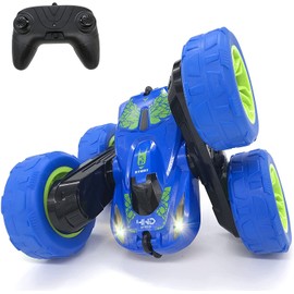 Threeking RC Stunt Car Remote Control Cars Toy with Lights Double-Sided Driving 360-degree Flips Rotating Cars Toys, Blue