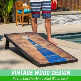 GoSports 4'x2' Bean Bag Toss Game with Rustic Wood Decals | Includes 8 Bags and Case