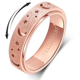 Anxiety Ring for Women Fidget Toys Adults Spinner Ring Stainless Steel 6mm Band Thumb Ring Men Sandblasted Rainbow/Black/Gold/Rose Gold/Silver, Size 5/6/7/8/9/10/11 (Rose Gold, 8)