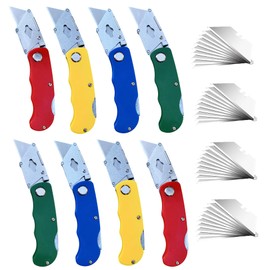 Tosconve 8-Pack Folding Utility Knife Box Cutter Folding with Extra 40 Blades, Foldable Box Cutters Knife for Cartons Boxes Cardboard Sheet Plastic, Razor Knife Utility Knives for Home Office