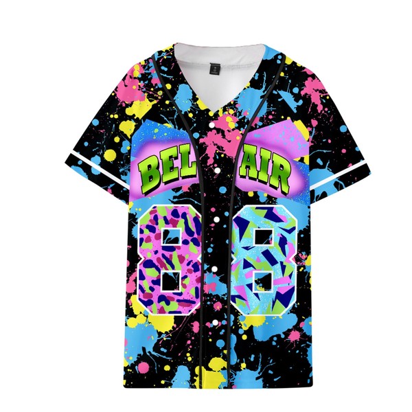Jeffrey Hope Fresh Prince of Bel Air 88 - Camiseta de béisbol para Hombre de los años 90, Estilo Urbano, Estilo Hip Hop, Blusas de Moda para Club y Pub, Splash, Small