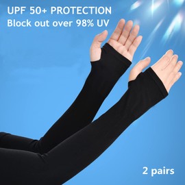 JUSDIQIR Sun Protection Arm Sleeves With Thumb Holes for Men Women, Cooling Compression UV Arm Cover, Outdoor Sports Sleeve (Black 2 Pairs)