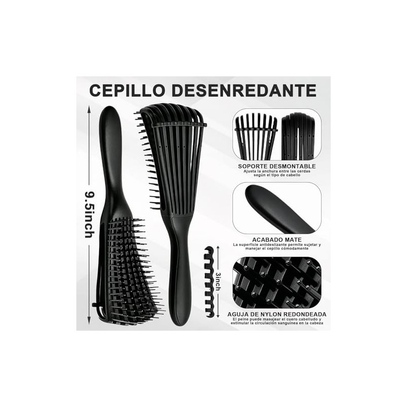 Juego de 5 Cepillos para Cabello Rizado, Desenredante y Peine