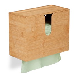 Relaxdays Paper Towel Dispenser with Lid for H2 Paper Hand Towels H x W x D 21 x 27 x 13 cm Hanging Bamboo Natural