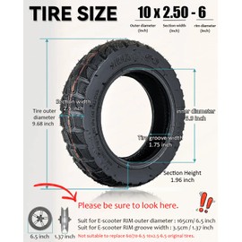GLDYTIMES 10x2.50 Off Road Outer Tire, Only Fit for 6 inch Rim Hub, Fit for 6" Rim Smart Self Balancing Hoverborad, for Kugoo M4/ M4 Pro, Inokim Quick 4 Electric Scooter
