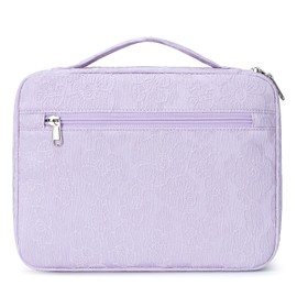 Octsky Bible Cover Carrying Book Case Church Bag Bible Protective with Handle and Zippered Pocket, Floral Purple