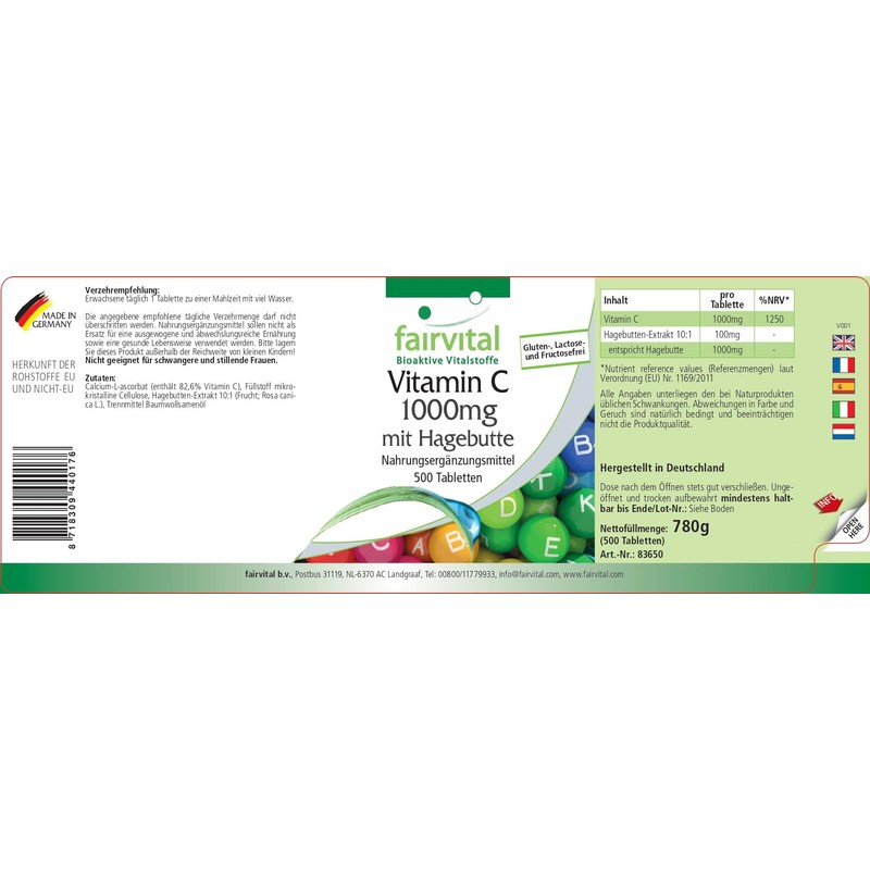 Fairvital | Vitamin C 1000mg - hochdosiert und mit Hagebutten