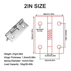 10 Pieces Self Closing Spring Hinges 2 Inch Stainless Steel Spring Loaded Door Hinges Auto Close Hinges for Cabinet Jewelry Box Screen