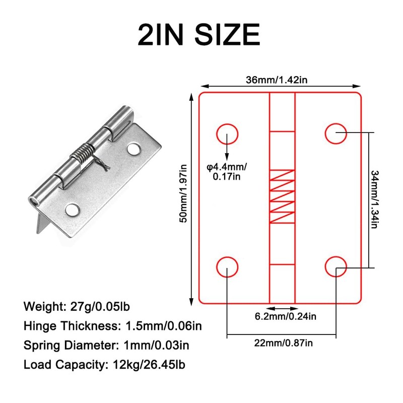 10 Pieces Self Closing Spring Hinges 2 Inch Stainless Steel