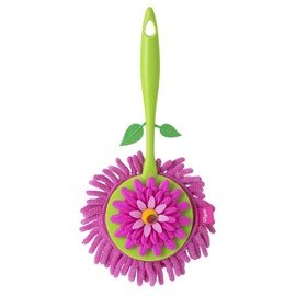 VIGAR Flower Power Microfiber Duster with Comfortable Non-Slip Handle, Detachable Washable Duster Head, Green and Pink