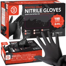 72HRS Industrial Grade Nitrile Gloves - Mechanic Gloves, 6 Mil Nitrile Gloves, Nitrile Gloves, Auto Mechanic Gloves, Rubber Mechanic Gloves, Disposable Gloves, Black Shop Gloves (100 Pieces, Medium)