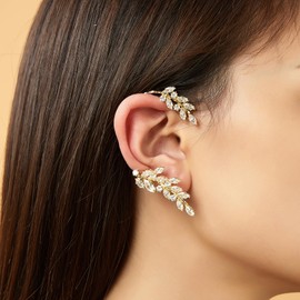 Aprilery Ear Crawler Climber Earrings for Women - Sparkly Silver Cubic Zirconia Cuff Wrap Pierced Rhinestone Stud - Hypoallergenic Cartilage Jewelry Girl (Gold 1)