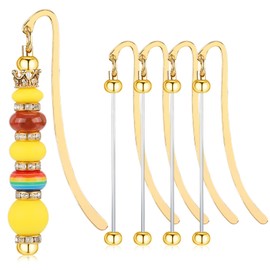 WEWAYSMILE 5 Pcs DIY Metal Bookmarks Blank Beaded Bookmarks Beaded Hook Bookmarks Bookmark Making Kit Suitable for Students and Teachers Office Stationery Gifts（Gold）